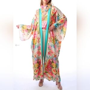 NWT ARATTA Earth Angels Maxi Kimono Blue Floral One Size Fits All